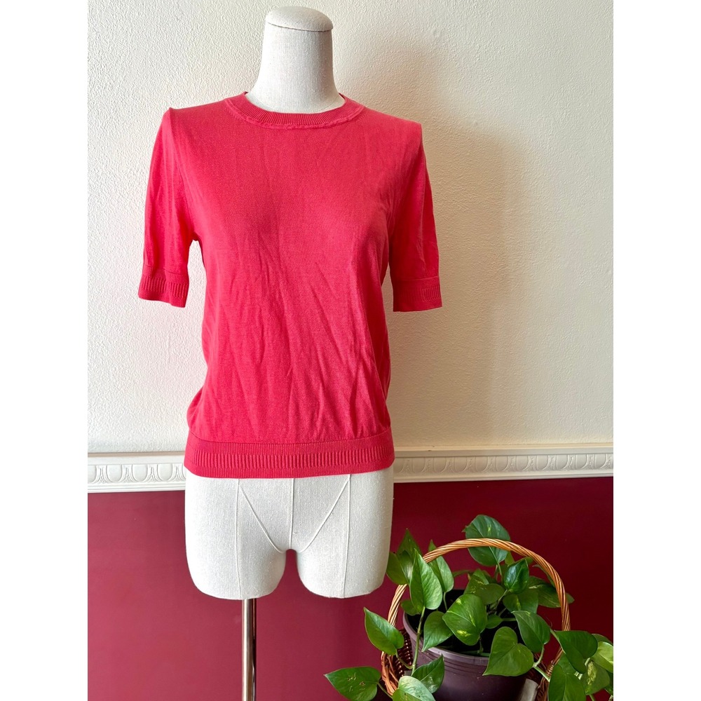 J.Crew Pink Coral Short Sleeve Silk Blend Knit Sweater Top M Preppy Minimalist